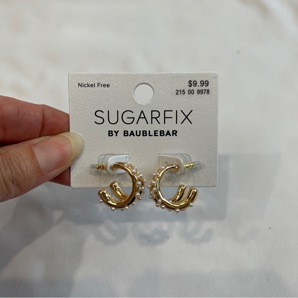 Sugarfix by Baublebar Faux Pearl Gold‎ Tone Double Hoop Earrings - Picture 4 of 4
